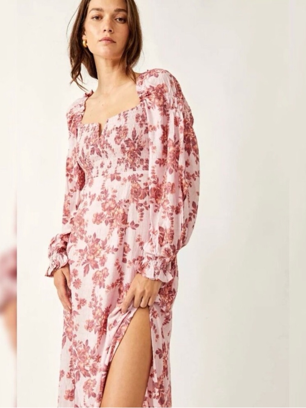 Free People Pink Smocked Floral Dress